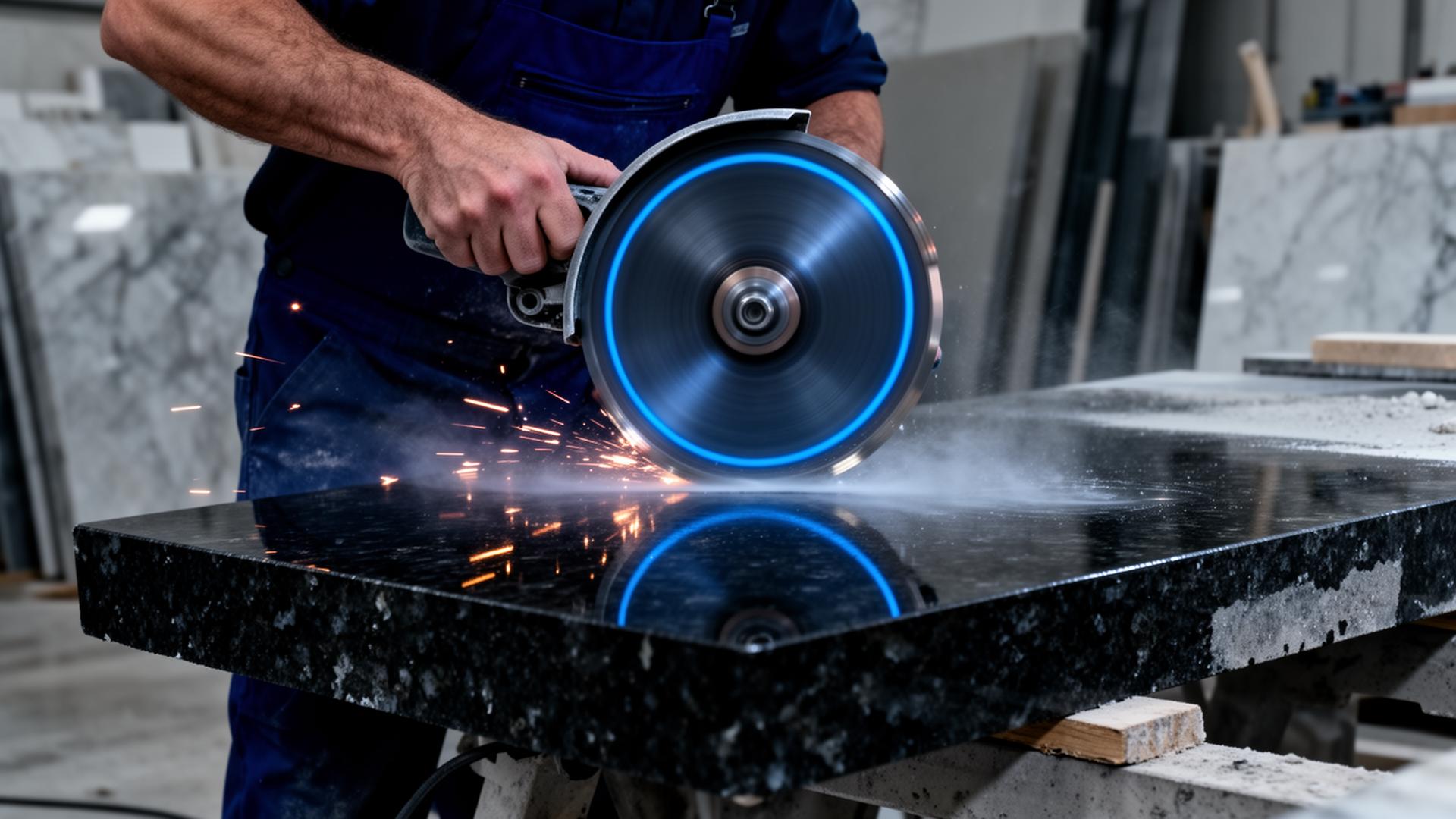 Corte profissional em granito com disco diamantado